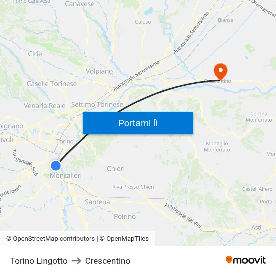 Torino Lingotto to Crescentino map