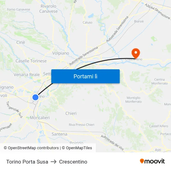 Torino Porta Susa to Crescentino map