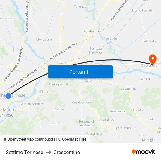 Settimo Torinese to Crescentino map