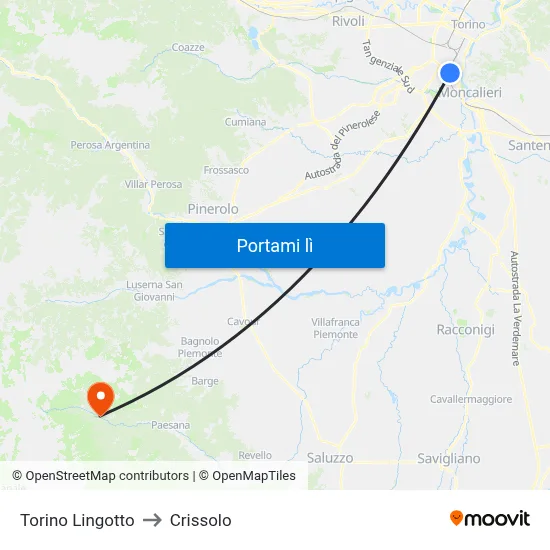 Torino Lingotto to Crissolo map