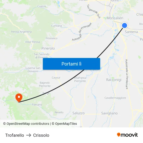 Trofarello to Crissolo map