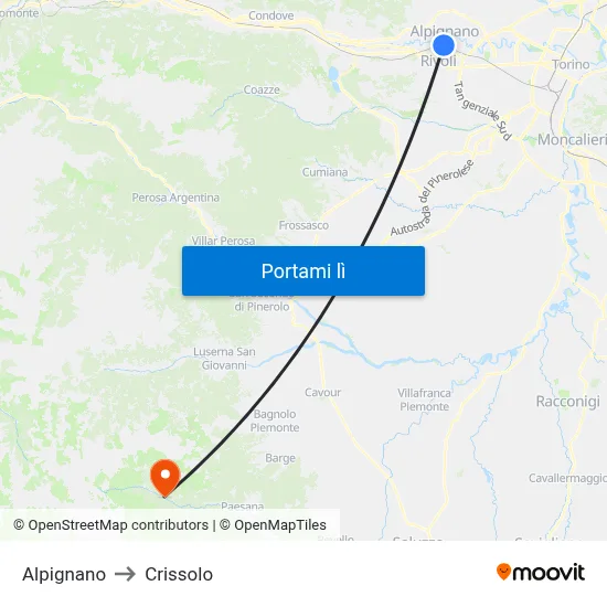 Alpignano to Crissolo map