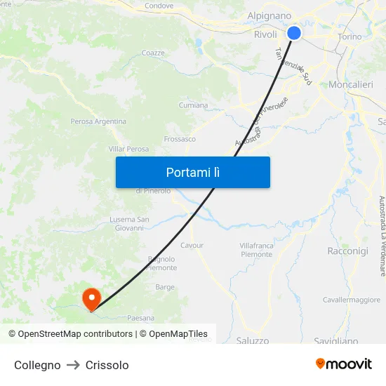 Collegno to Crissolo map