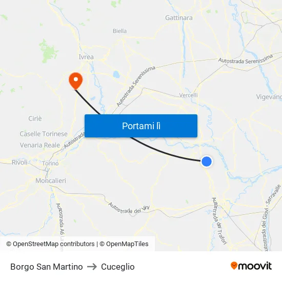 Borgo San Martino to Cuceglio map