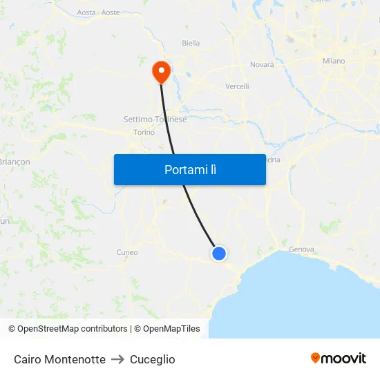 Cairo Montenotte to Cuceglio map