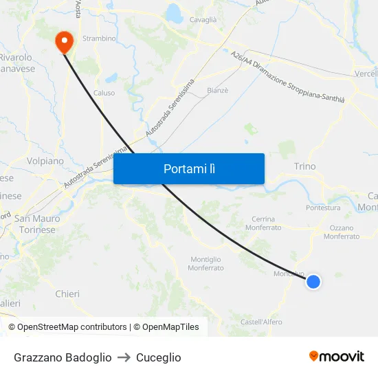 Grazzano Badoglio to Cuceglio map