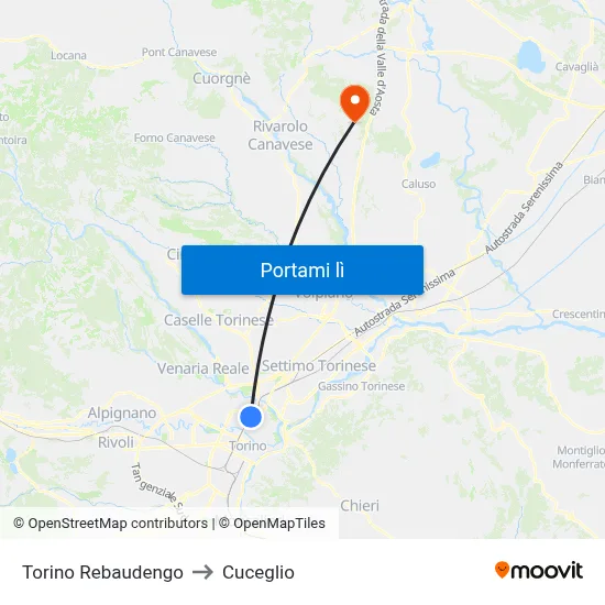 Torino Rebaudengo to Cuceglio map