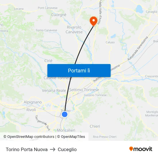 Torino Porta Nuova to Cuceglio map