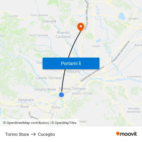 Torino Stura to Cuceglio map