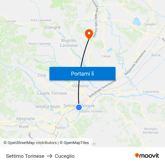 Settimo Torinese to Cuceglio map