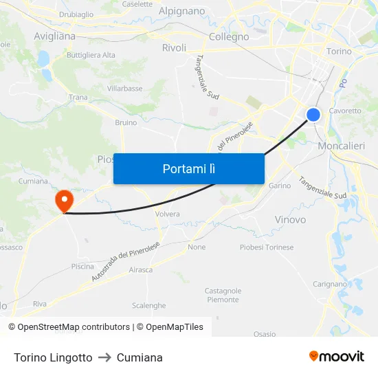 Torino Lingotto to Cumiana map