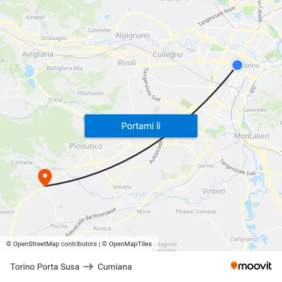 Torino Porta Susa to Cumiana map