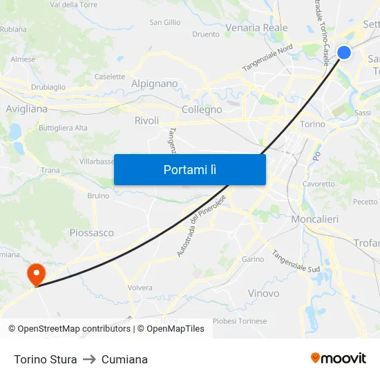 Torino Stura to Cumiana map