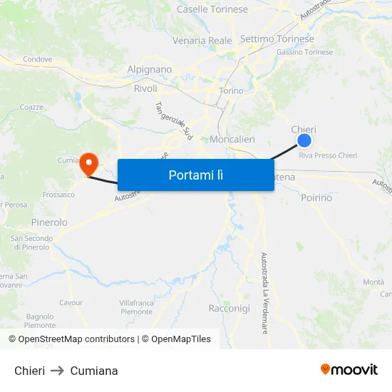 Chieri to Cumiana map