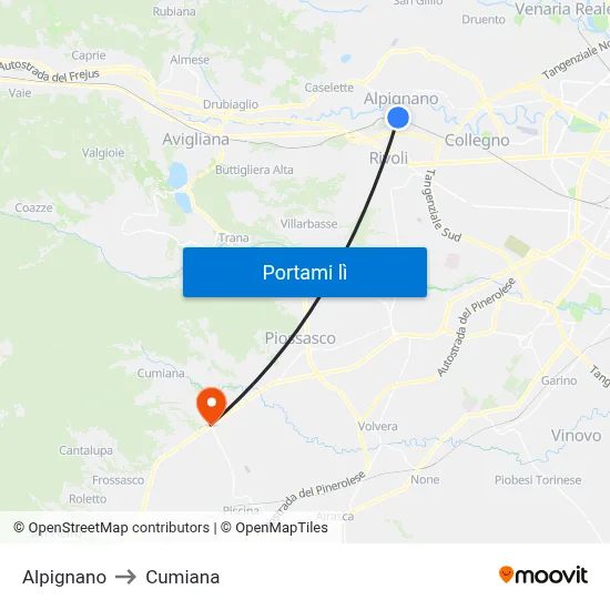 Alpignano to Cumiana map