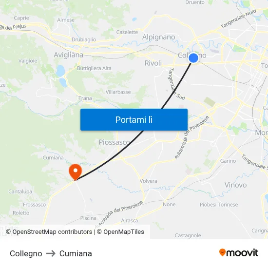 Collegno to Cumiana map
