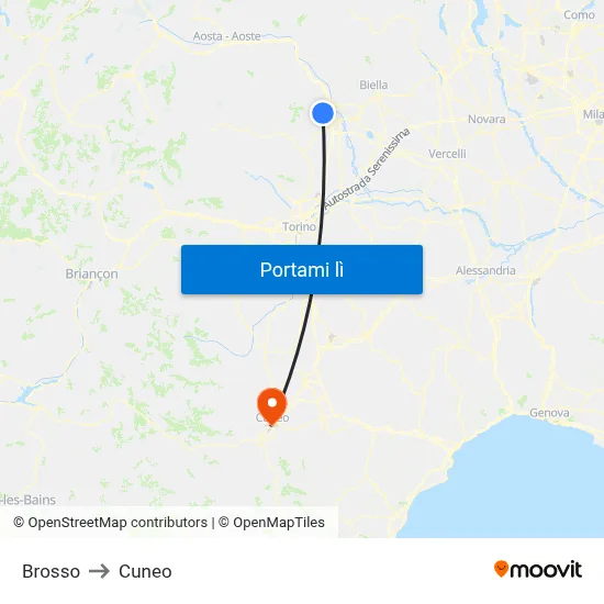 Brosso to Cuneo map