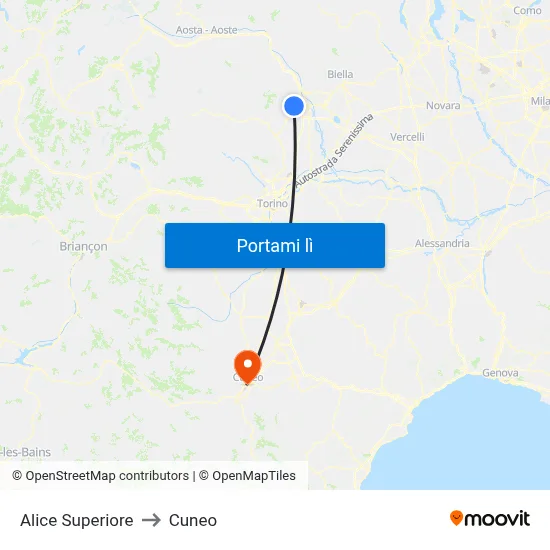 Alice Superiore to Cuneo map