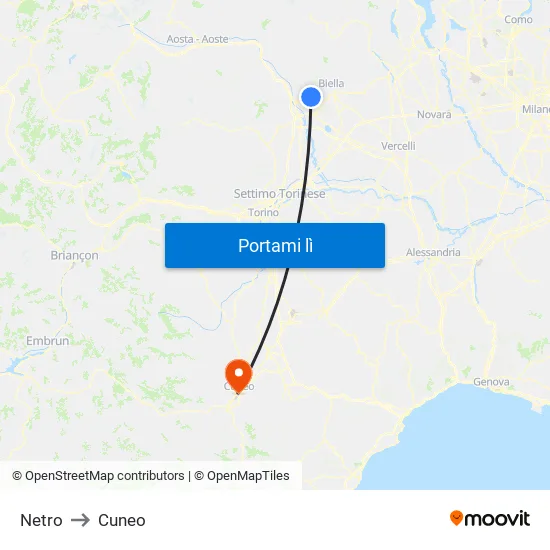 Netro to Cuneo map