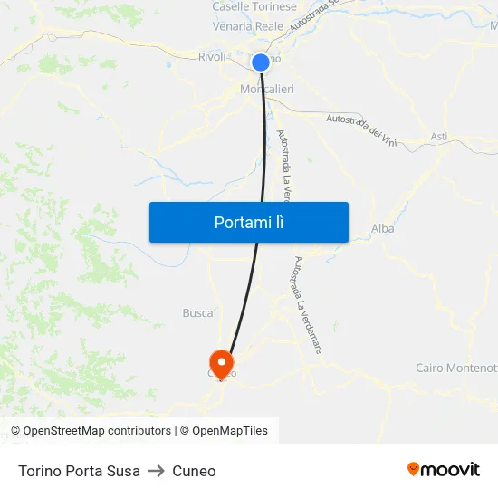 Torino Porta Susa to Cuneo map