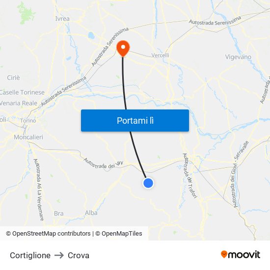 Cortiglione to Crova map