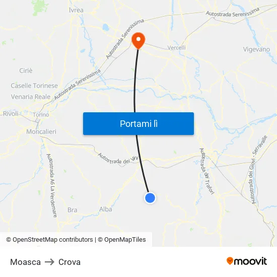 Moasca to Crova map