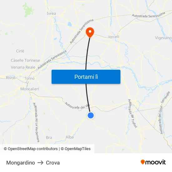 Mongardino to Crova map