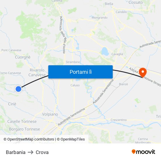 Barbania to Crova map
