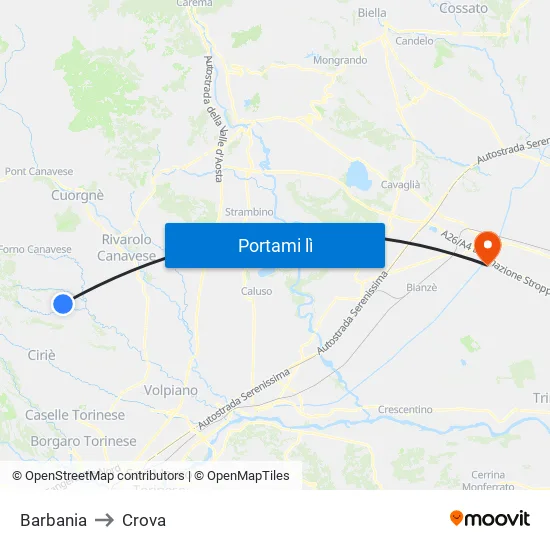 Barbania to Crova map