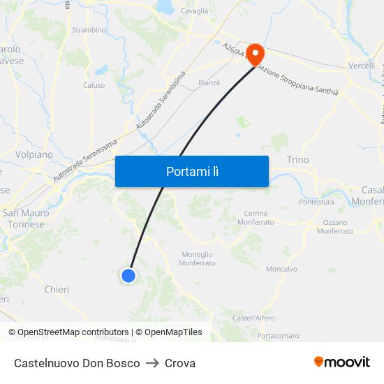 Castelnuovo Don Bosco to Crova map