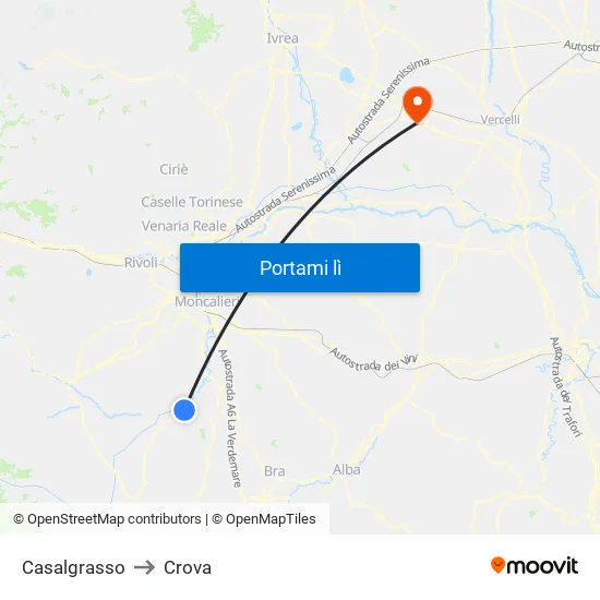 Casalgrasso to Crova map