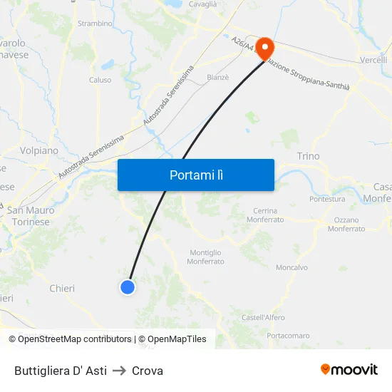 Buttigliera D' Asti to Crova map