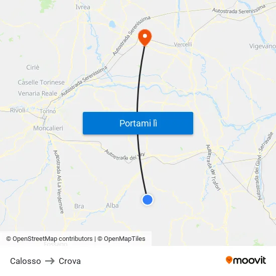 Calosso to Crova map
