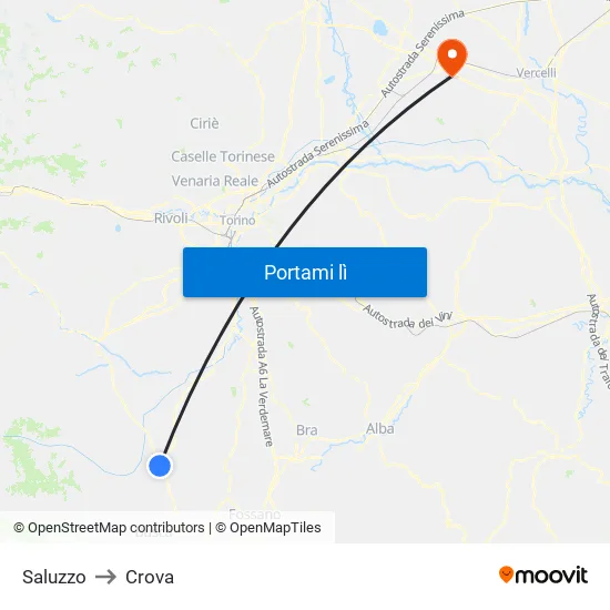 Saluzzo to Crova map