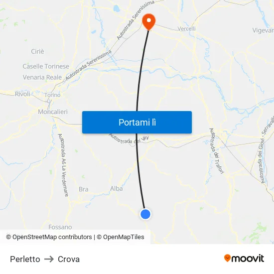 Perletto to Crova map