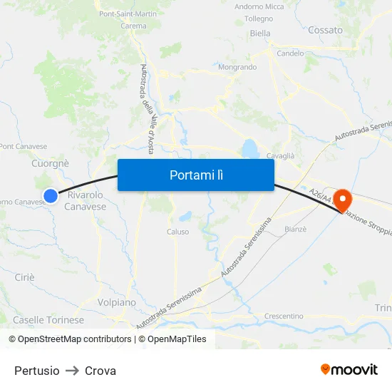 Pertusio to Crova map