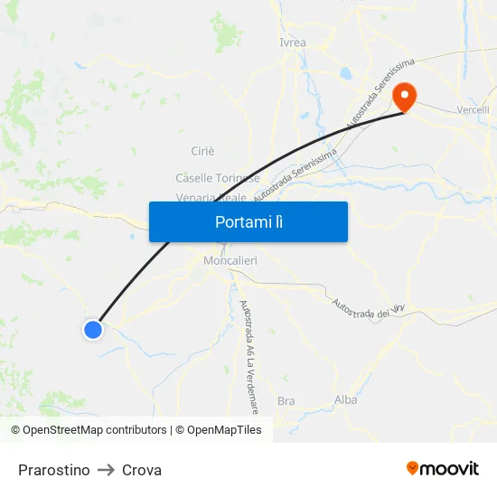 Prarostino to Crova map
