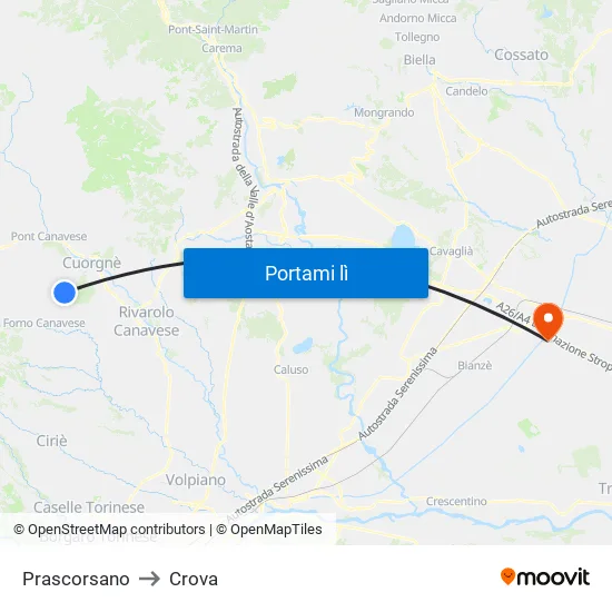 Prascorsano to Crova map