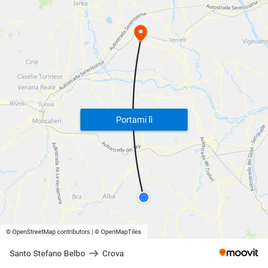 Santo Stefano Belbo to Crova map