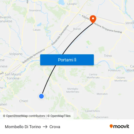 Mombello Di Torino to Crova map