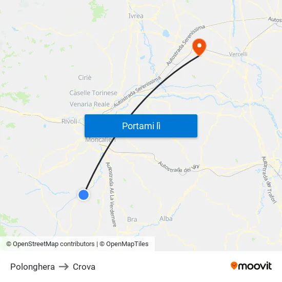 Polonghera to Crova map
