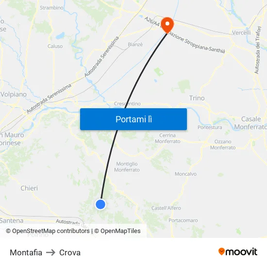 Montafia to Crova map