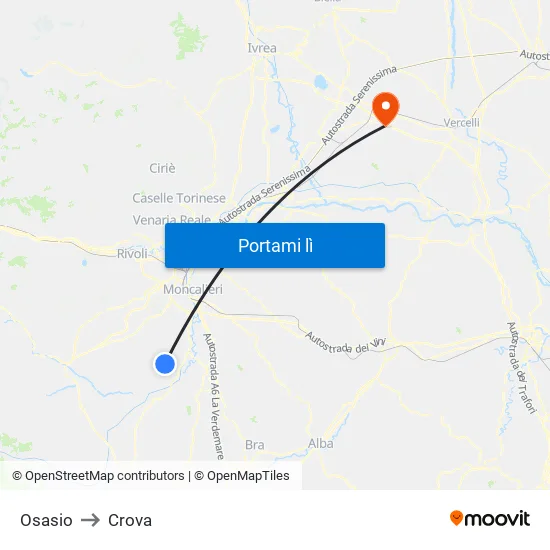 Osasio to Crova map