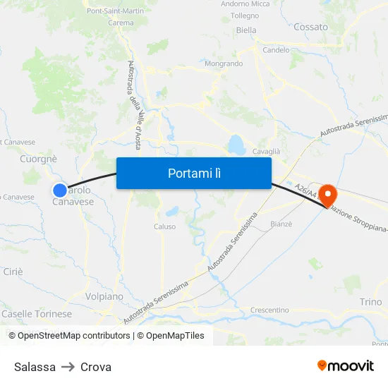 Salassa to Crova map