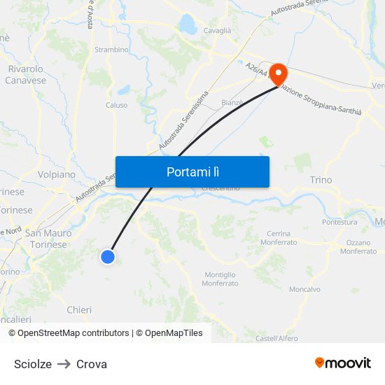 Sciolze to Crova map