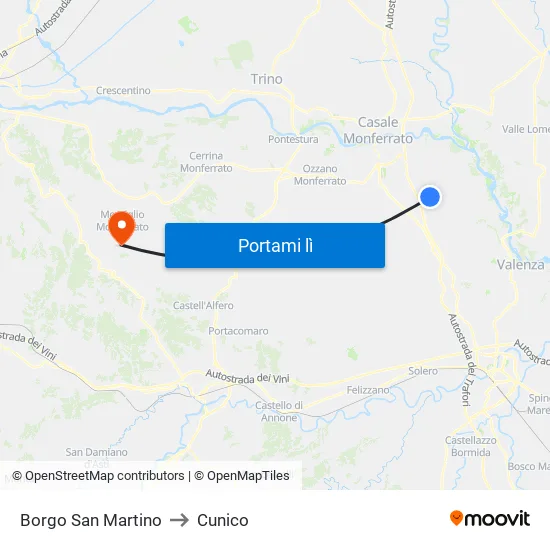 Borgo San Martino to Cunico map