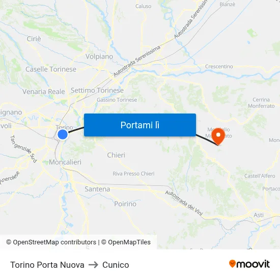 Torino Porta Nuova to Cunico map