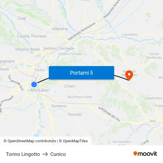 Torino Lingotto to Cunico map