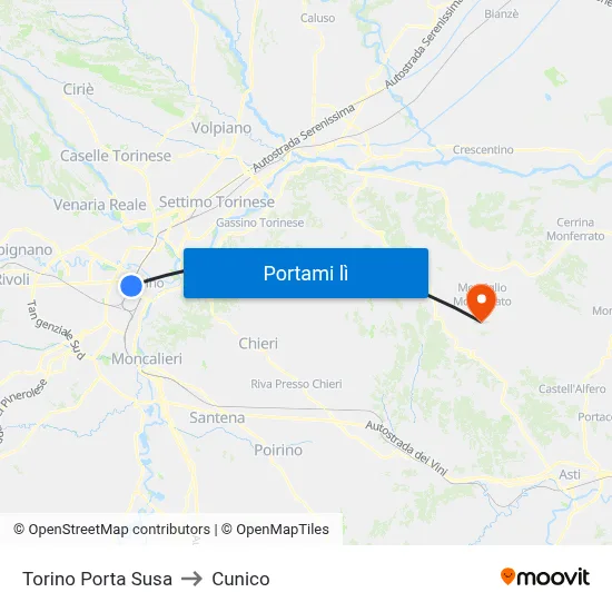 Torino Porta Susa to Cunico map