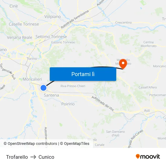 Trofarello to Cunico map